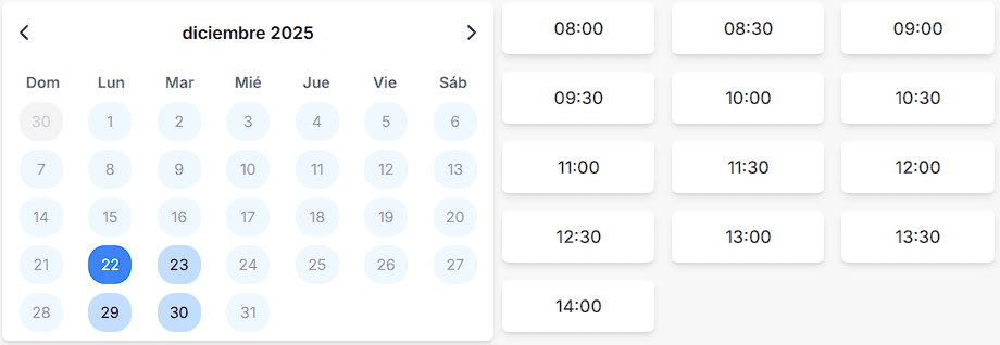 Días y horarios